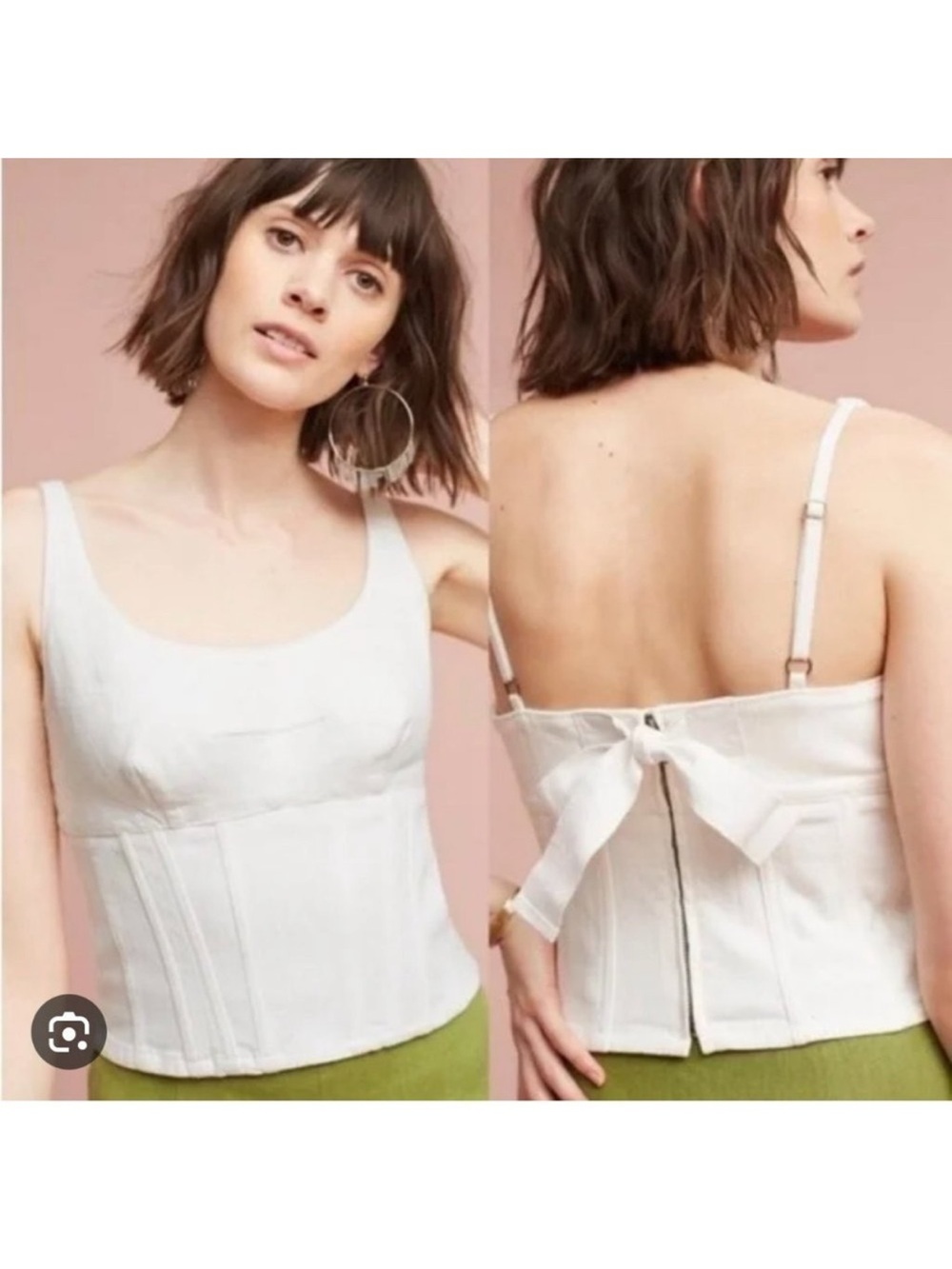 Anthropologie White Denim Corset Tank top by Maeve